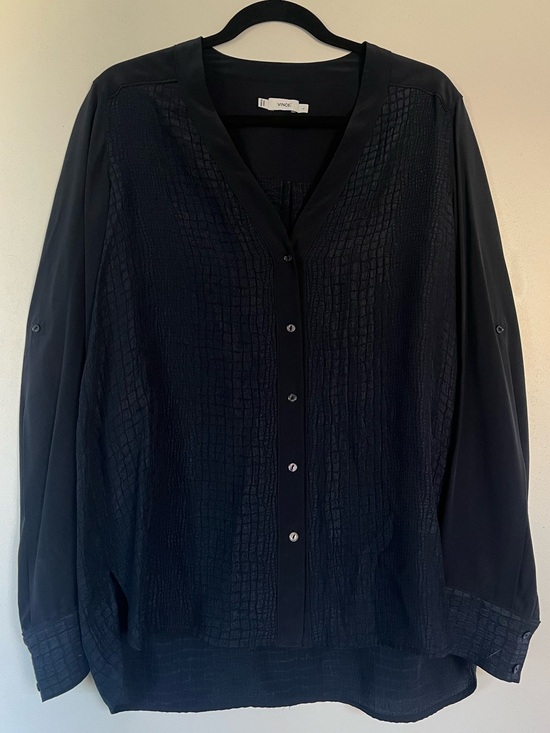 Vince Tops - Vince Textured dark Navy Button Front Blouse